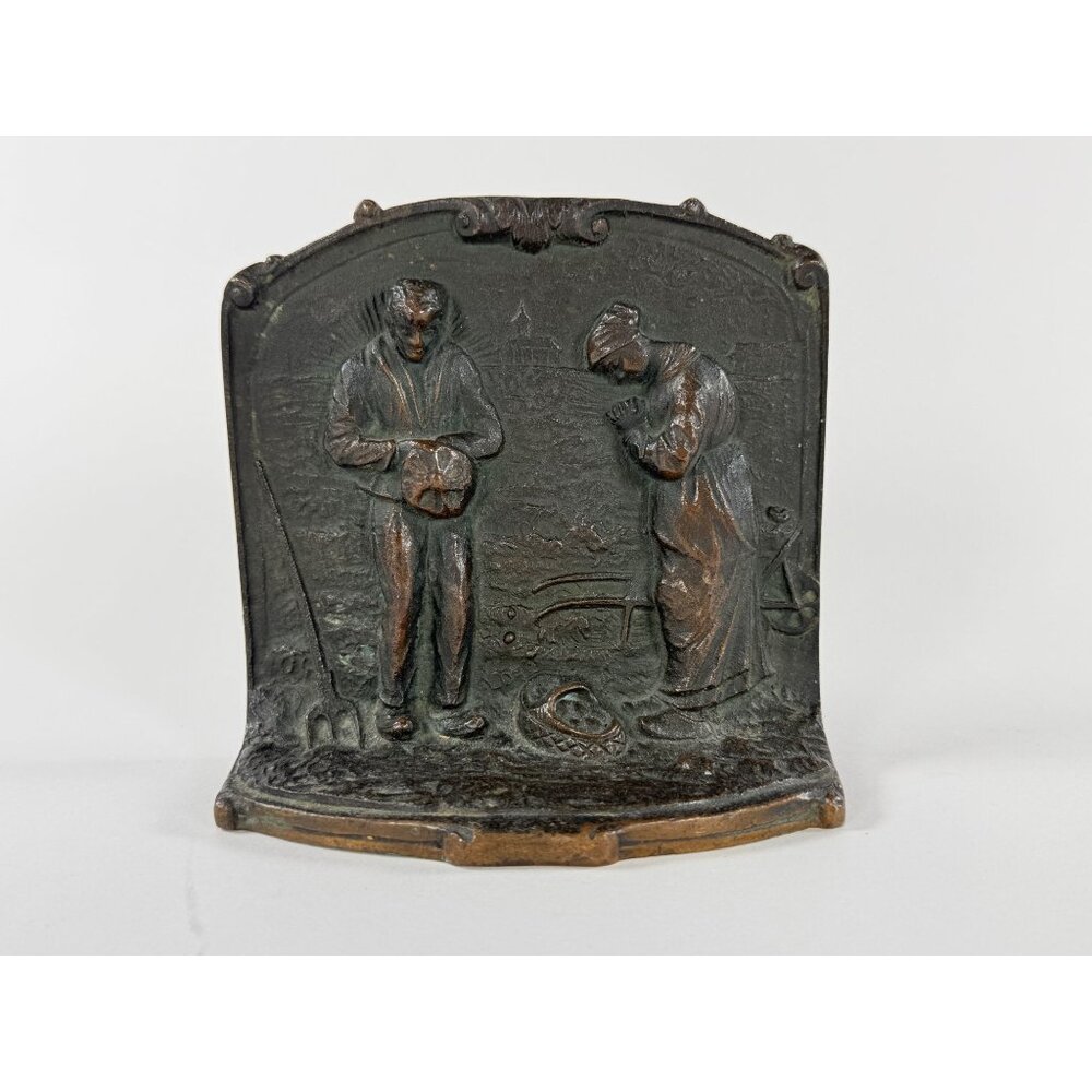 Solid Bronze Angelus Farmer Wife Praying Harvest Single Bookend Statue